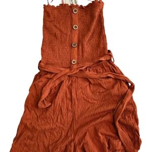 Button-Front Strapless Jumpsuit